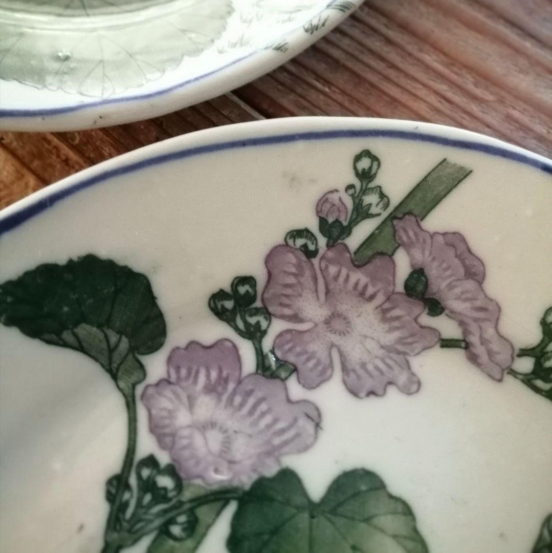 Lucy　明治大正　印判　ゼニアオイ図　オーバル皿　楕円皿　5客