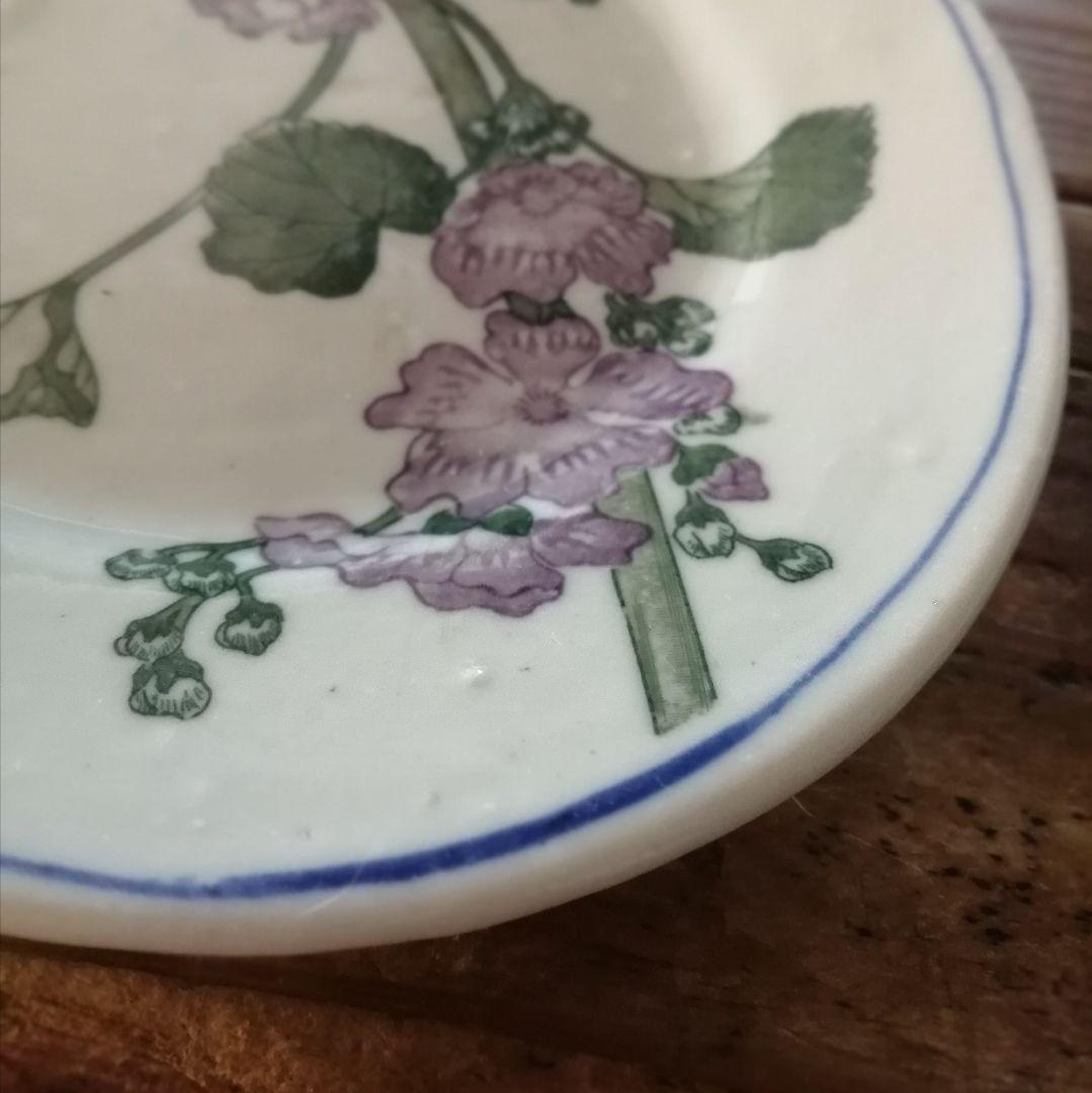 Lucy　明治大正　印判　ゼニアオイ図　オーバル皿　楕円皿　5客