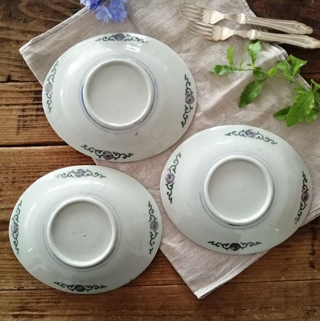 Lucy　明治大正　印判　ゼニアオイ図　オーバル皿　楕円皿　5客