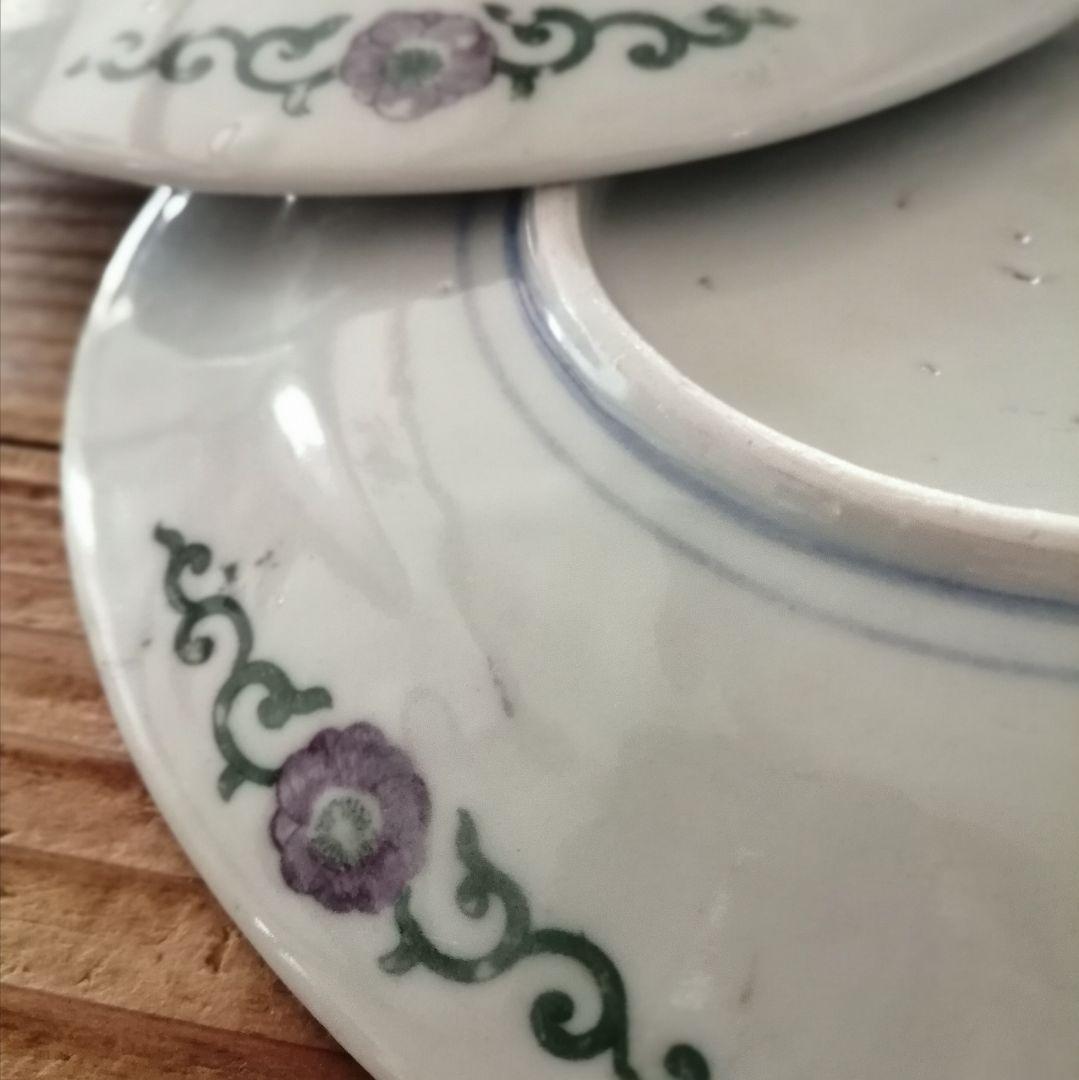 Lucy　明治大正　印判　ゼニアオイ図　オーバル皿　楕円皿　5客