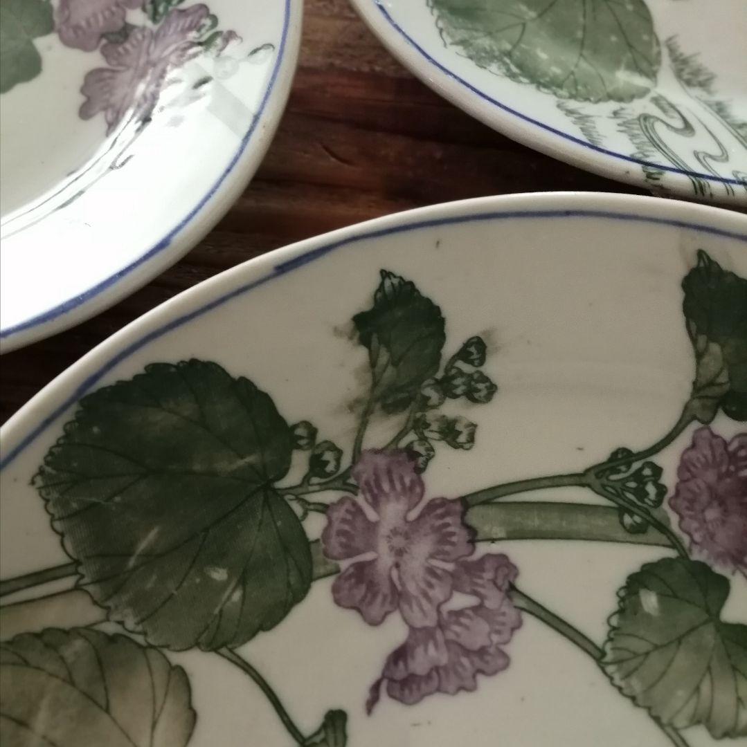 Lucy　明治大正　印判　ゼニアオイ図　オーバル皿　楕円皿　5客