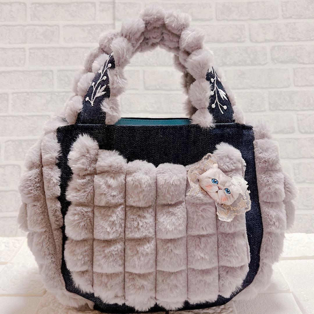 コヤンイサムチョン ハンドメイド デニムふわもこファー トートバッグ ルミちゃん