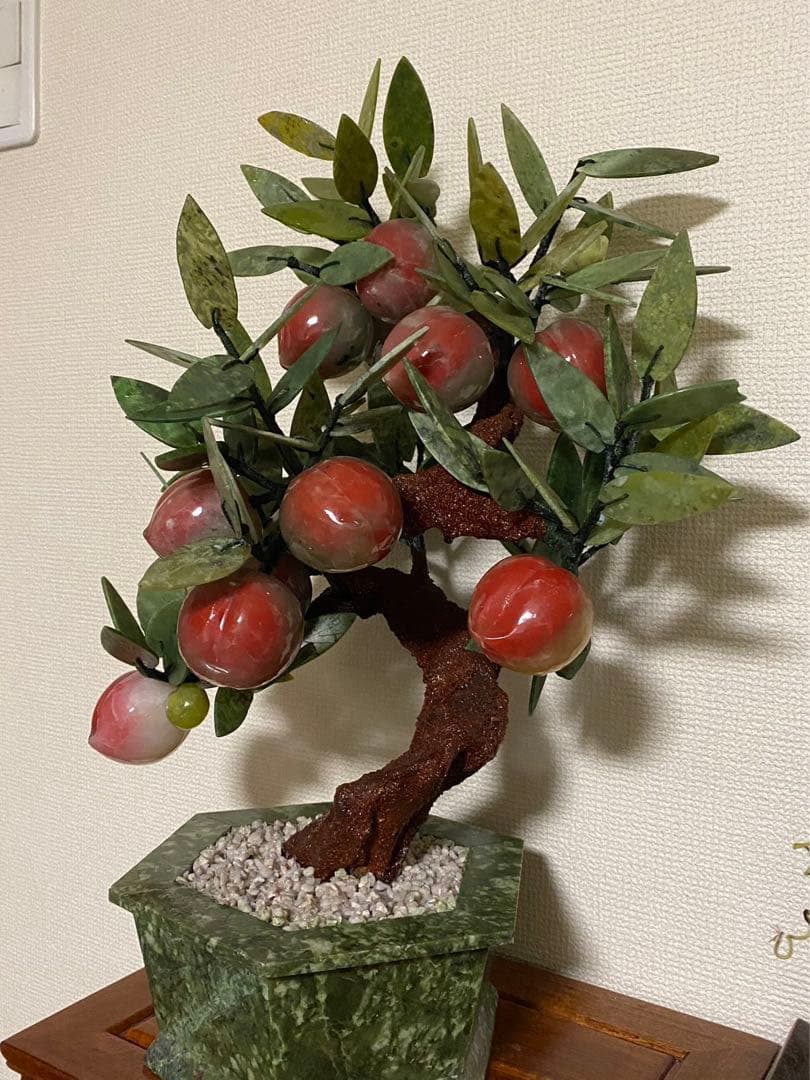 中国美術 天然石 玉石 桃 盆景 置物 古玩 年代物