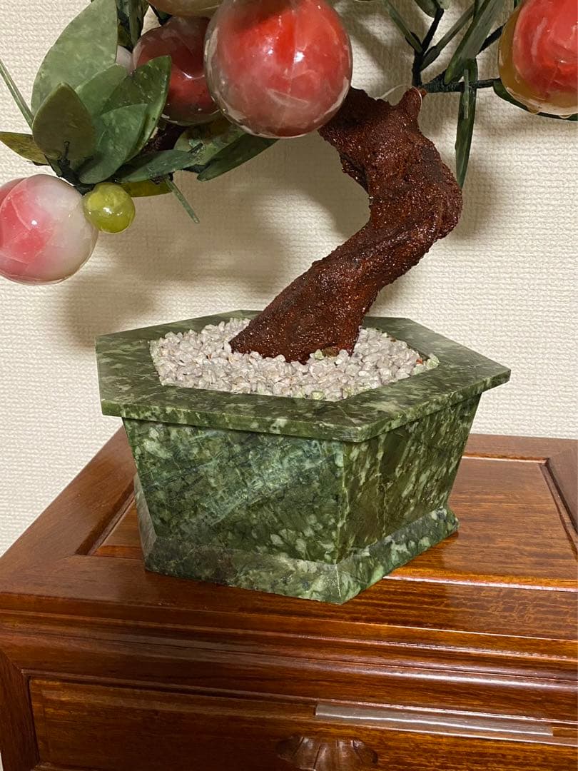 中国美術 天然石 玉石 桃 盆景 置物 古玩 年代物