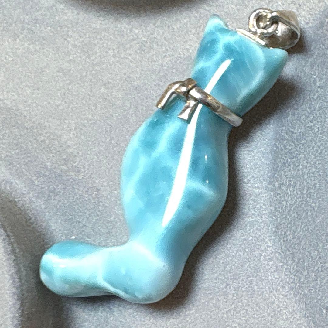 綺麗な猫ちゃんラリマー　高品質天然石　ペンダントトップ