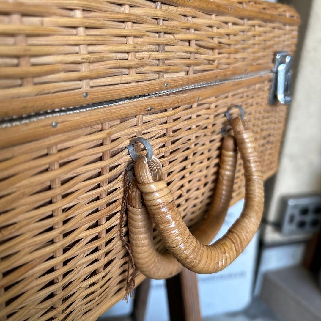 【鍵&ミニトランク付き】 ラタン トランクバスケット かごバック 籠 蚤の市
