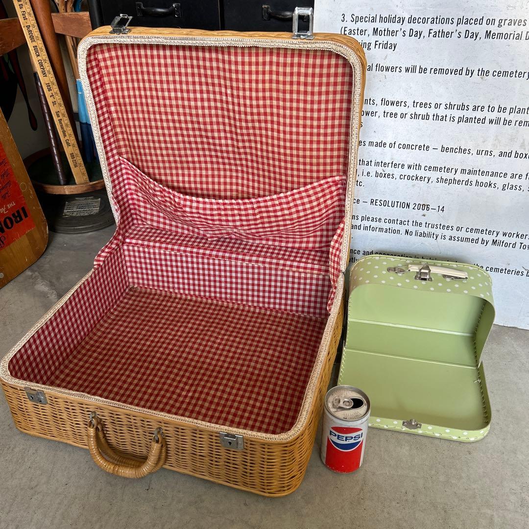 【鍵&ミニトランク付き】 ラタン トランクバスケット かごバック 籠 蚤の市