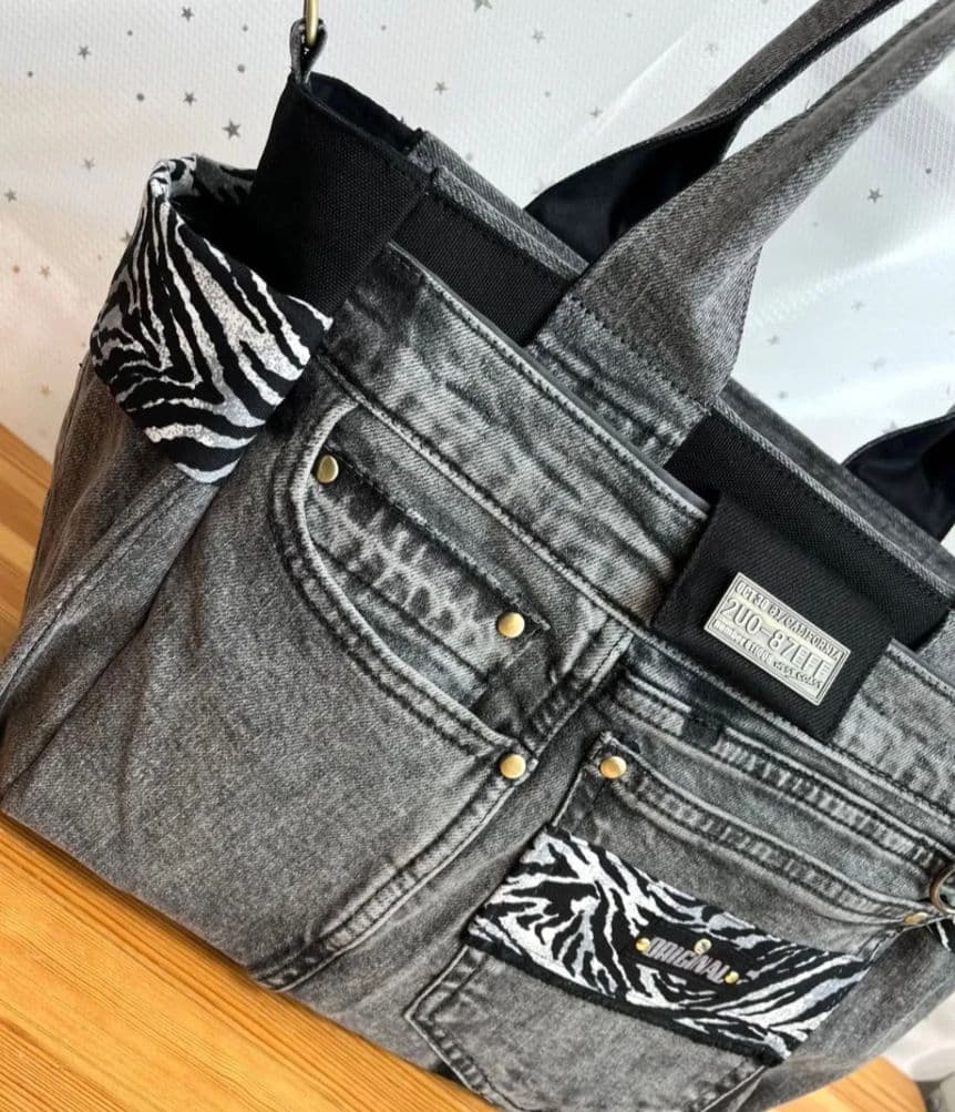 miyu大きめデニムリメイクバッグ（LL）No.956☆トートバッグ