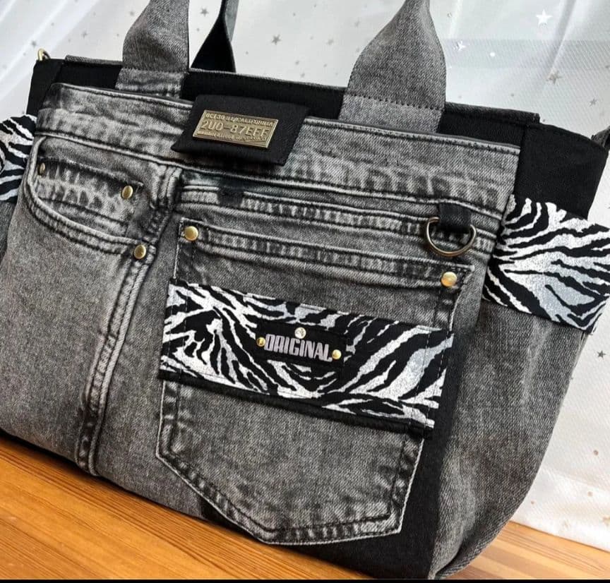 miyu大きめデニムリメイクバッグ（LL）No.956☆トートバッグ
