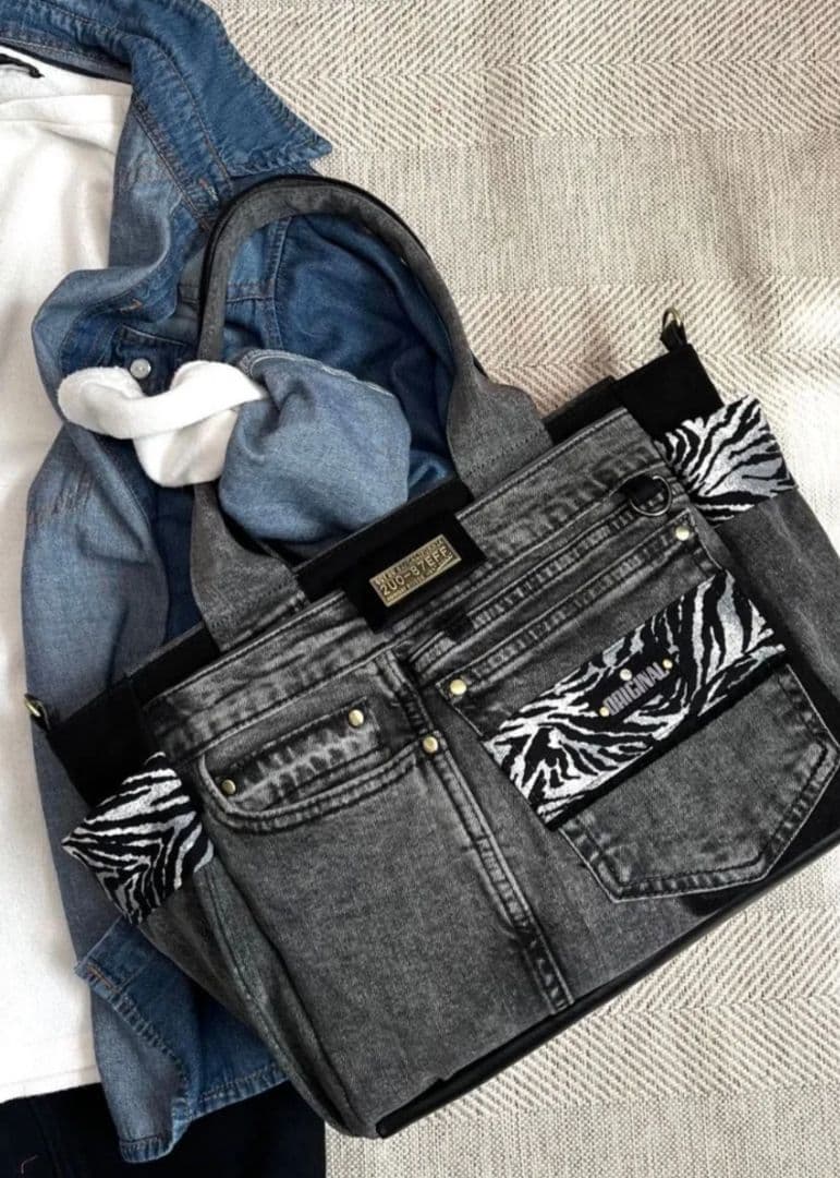 miyu大きめデニムリメイクバッグ（LL）No.956☆トートバッグ