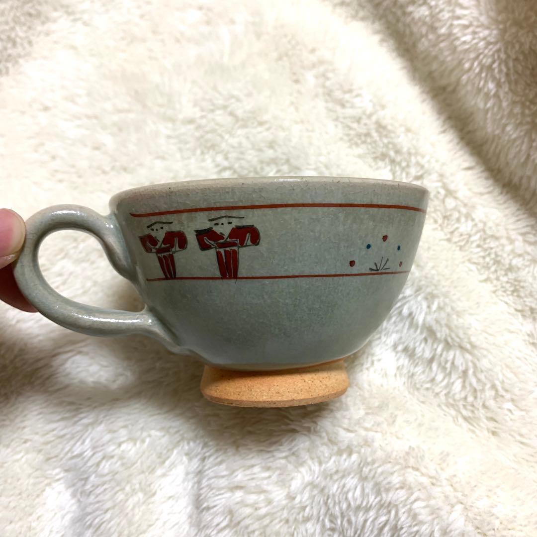 赤膚焼　カップ&ソーサー5客セット　大塩昭山　奈良絵