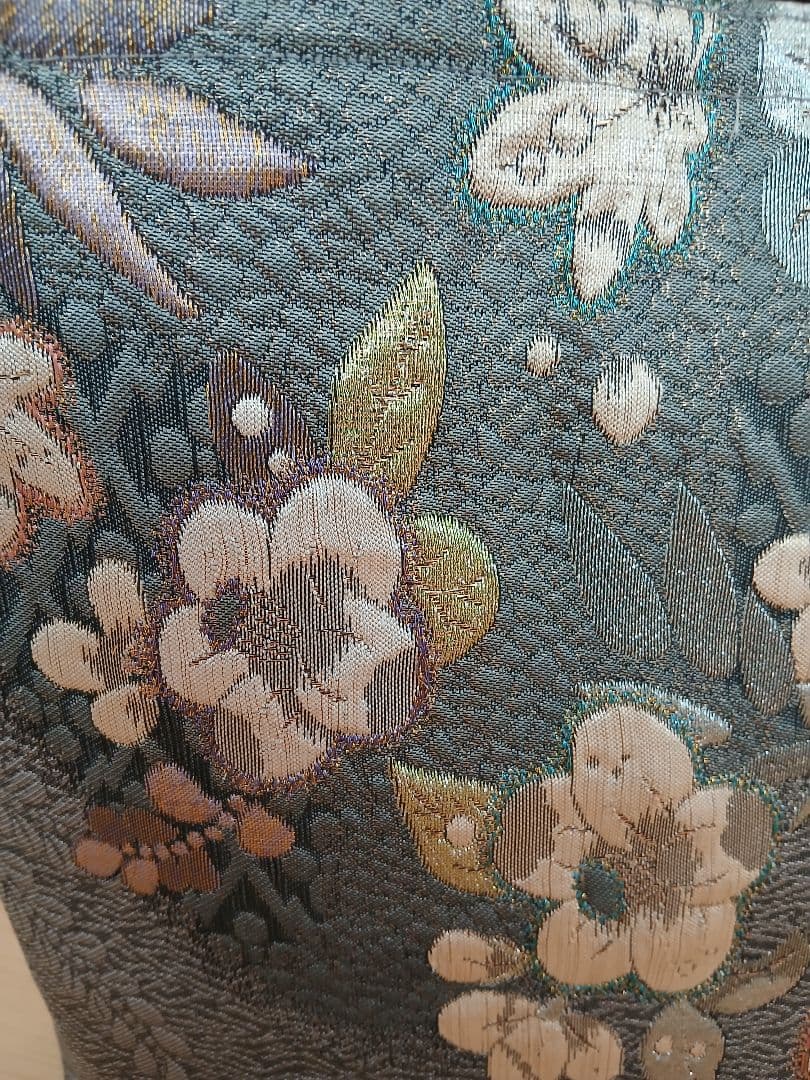 帯リメイクバッグ★ハンドメイド★シルバーグレー地に辻が花・銀糸箔・ 正絹袋帯
