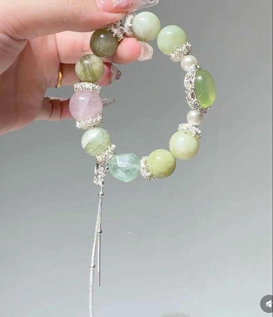 岫玉 しゅうぎょく クリソプレーズ ローズクォーツ ブレスレット 天然石