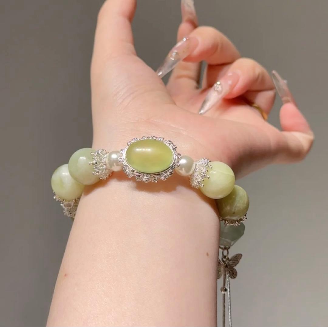 岫玉 しゅうぎょく クリソプレーズ ローズクォーツ ブレスレット 天然石