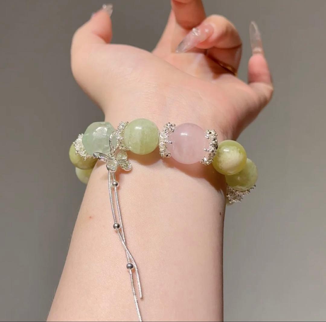 岫玉 しゅうぎょく クリソプレーズ ローズクォーツ ブレスレット 天然石