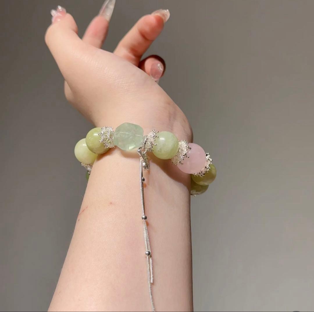 岫玉 しゅうぎょく クリソプレーズ ローズクォーツ ブレスレット 天然石