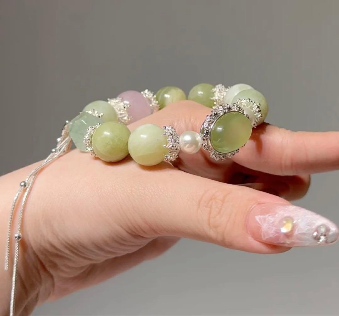 岫玉 しゅうぎょく クリソプレーズ ローズクォーツ ブレスレット 天然石