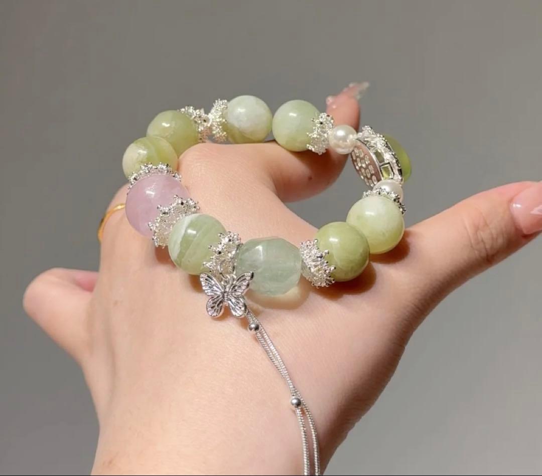 岫玉 しゅうぎょく クリソプレーズ ローズクォーツ ブレスレット 天然石