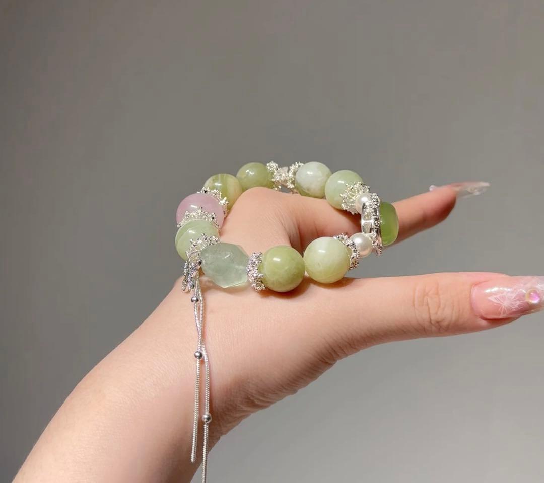 岫玉 しゅうぎょく クリソプレーズ ローズクォーツ ブレスレット 天然石