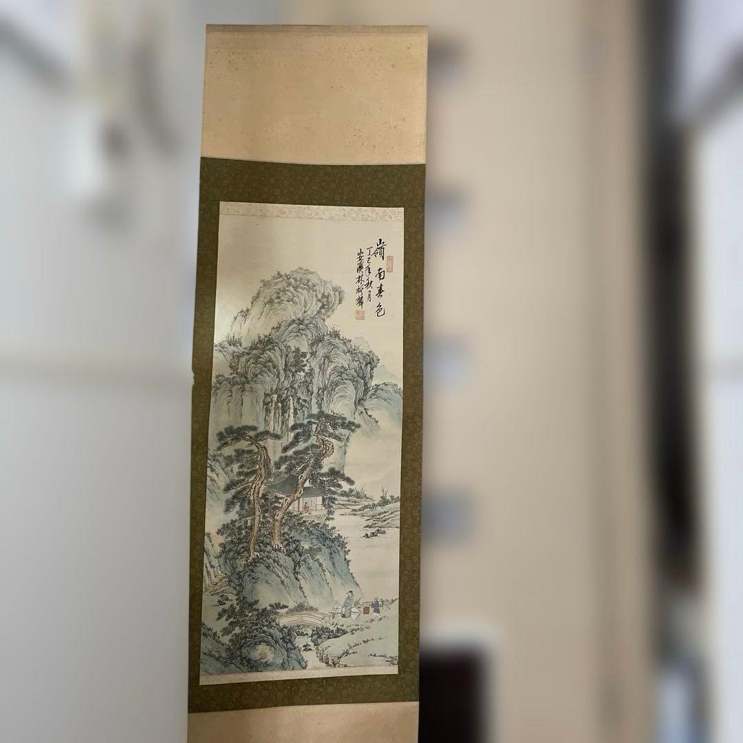 アンティーク山水画 水墨画 大判★ 嶺南春色★シミあり★春の訪れ★ 掛け軸レトロ