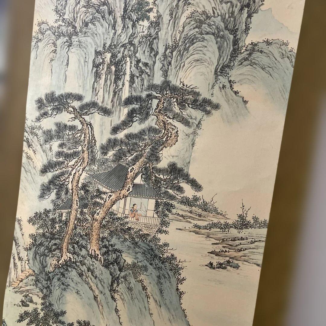 アンティーク山水画 水墨画 大判★ 嶺南春色★シミあり★春の訪れ★ 掛け軸レトロ