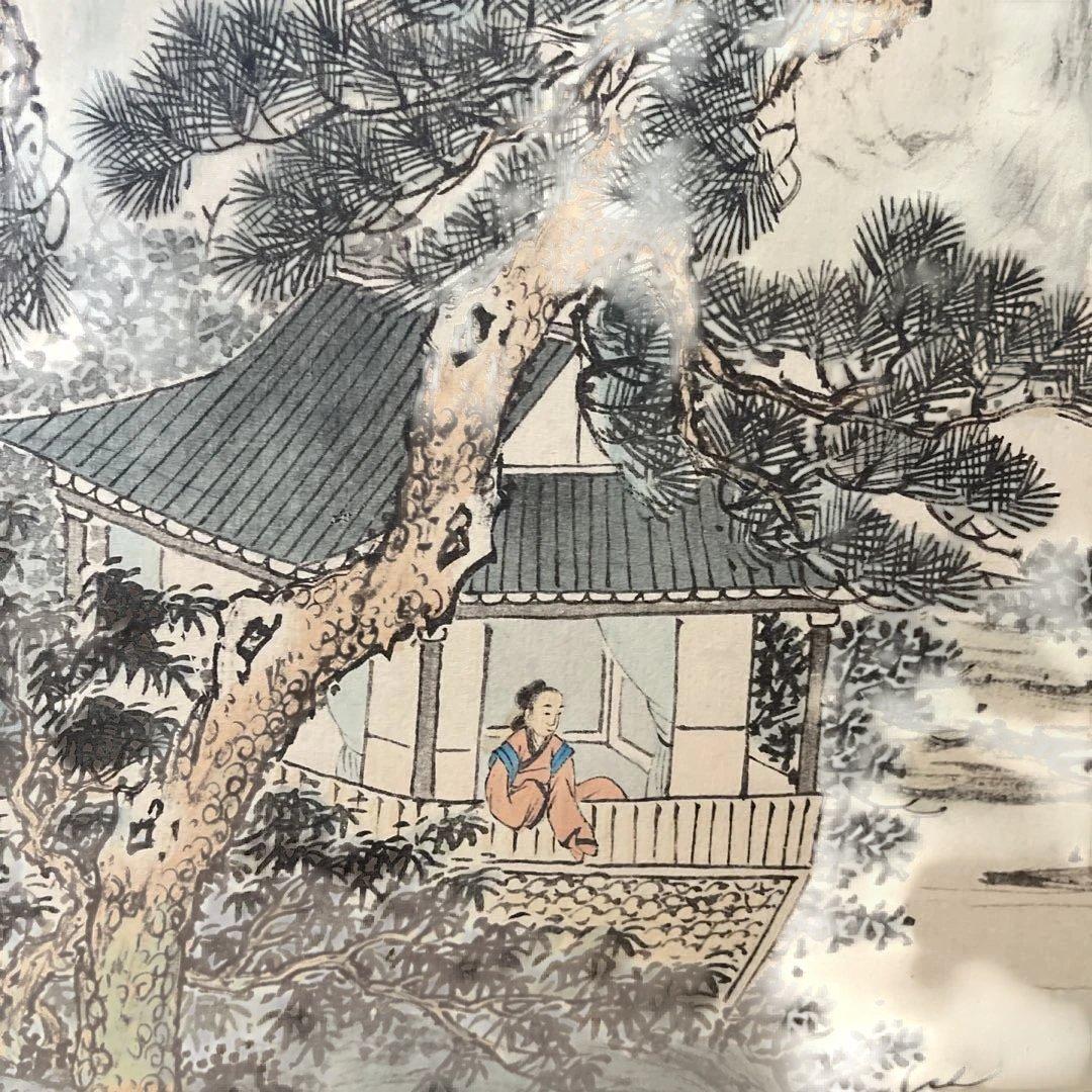 アンティーク山水画 水墨画 大判★ 嶺南春色★シミあり★春の訪れ★ 掛け軸レトロ