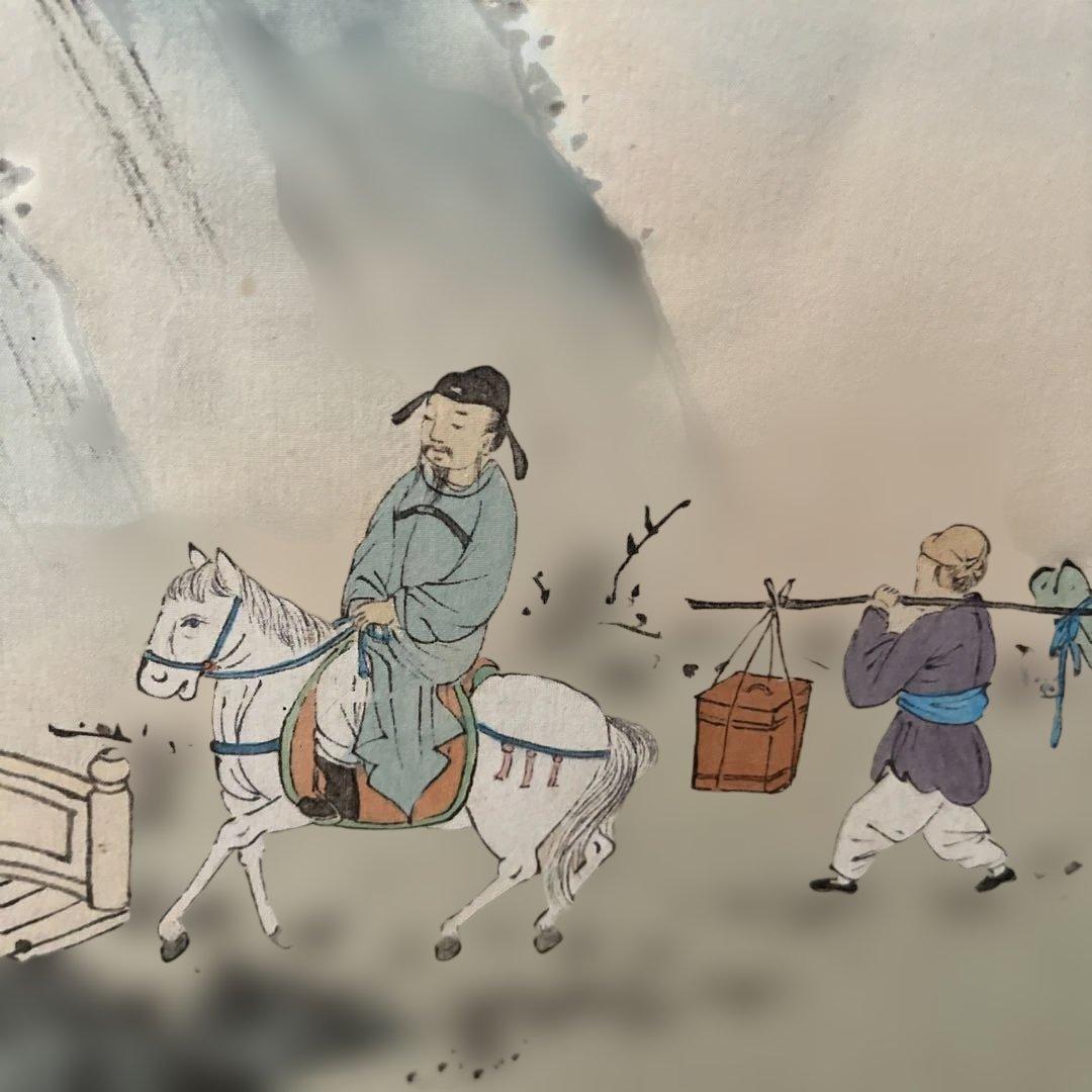 アンティーク山水画 水墨画 大判★ 嶺南春色★シミあり★春の訪れ★ 掛け軸レトロ