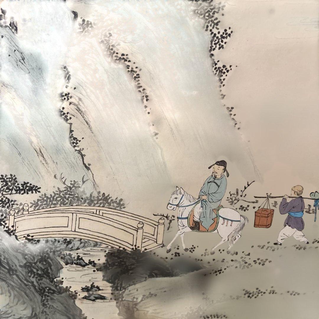 アンティーク山水画 水墨画 大判★ 嶺南春色★シミあり★春の訪れ★ 掛け軸レトロ