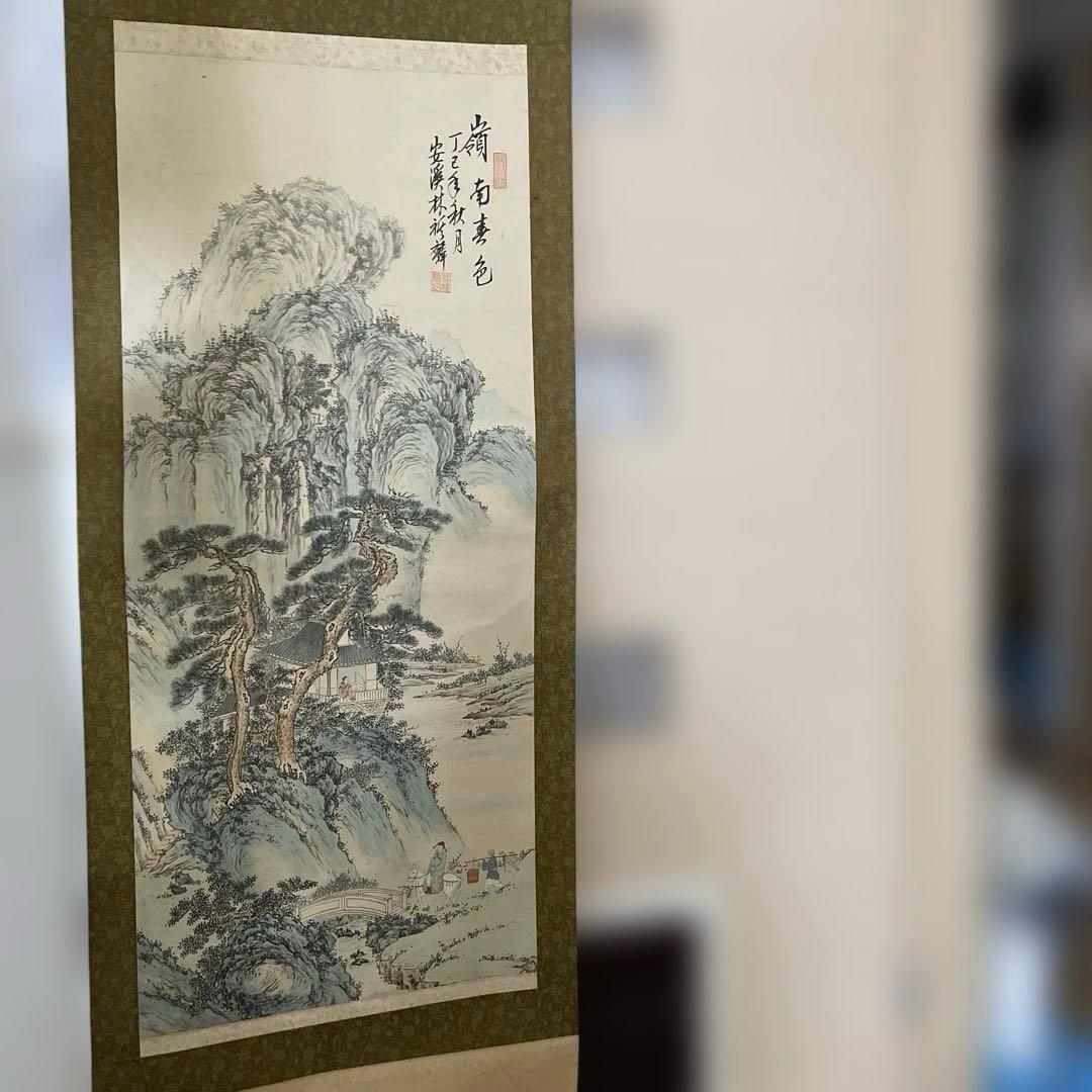 アンティーク山水画 水墨画 大判★ 嶺南春色★シミあり★春の訪れ★ 掛け軸レトロ