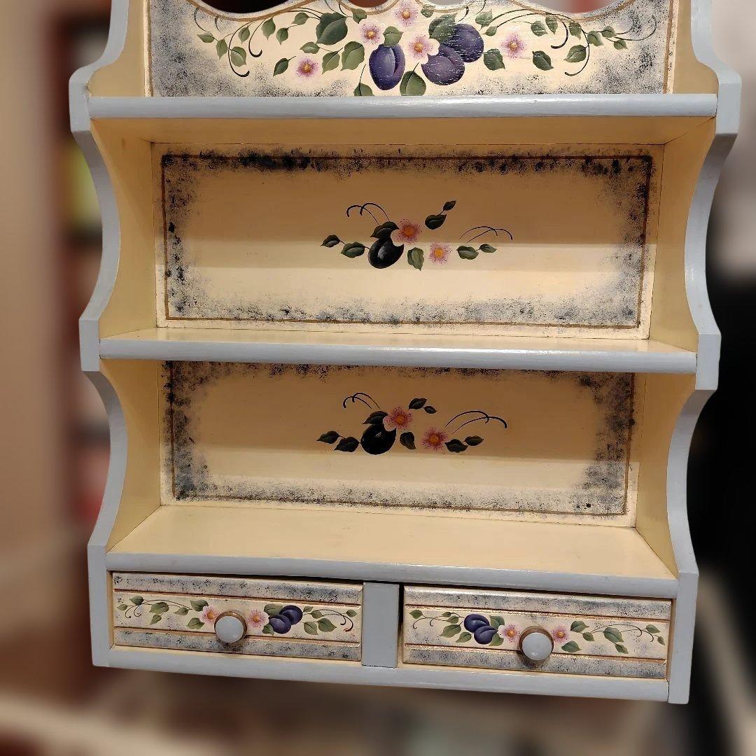 カントリー雑貨　トールペイント　花柄木製シェルフ