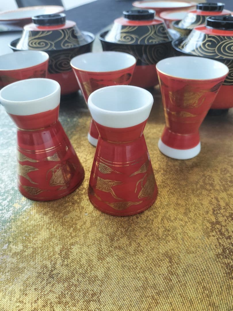 A657★有田焼、高台、酒杯、漆器おわんセット（おわん新品未使用）13点