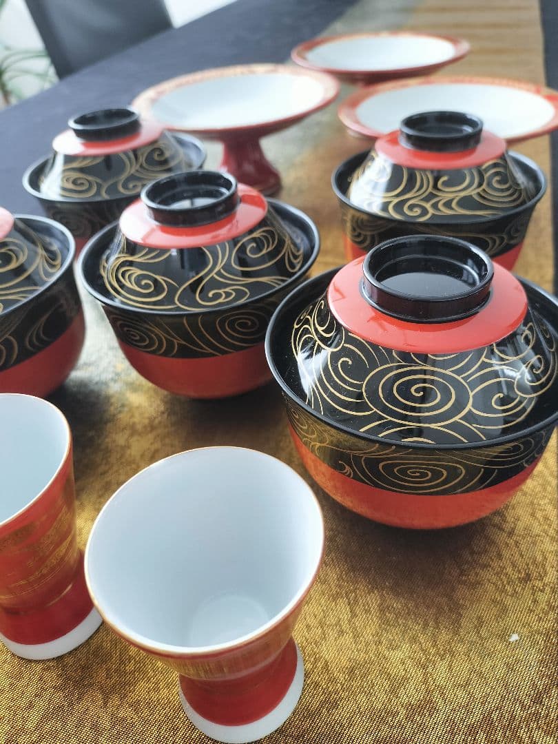 A657★有田焼、高台、酒杯、漆器おわんセット（おわん新品未使用）13点