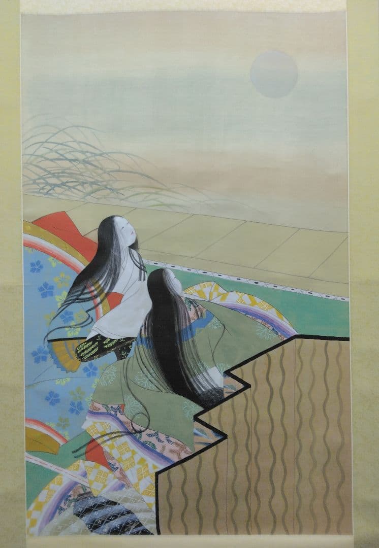 無落款　美人画（歌仙図 風）大和絵　絹本　掛軸