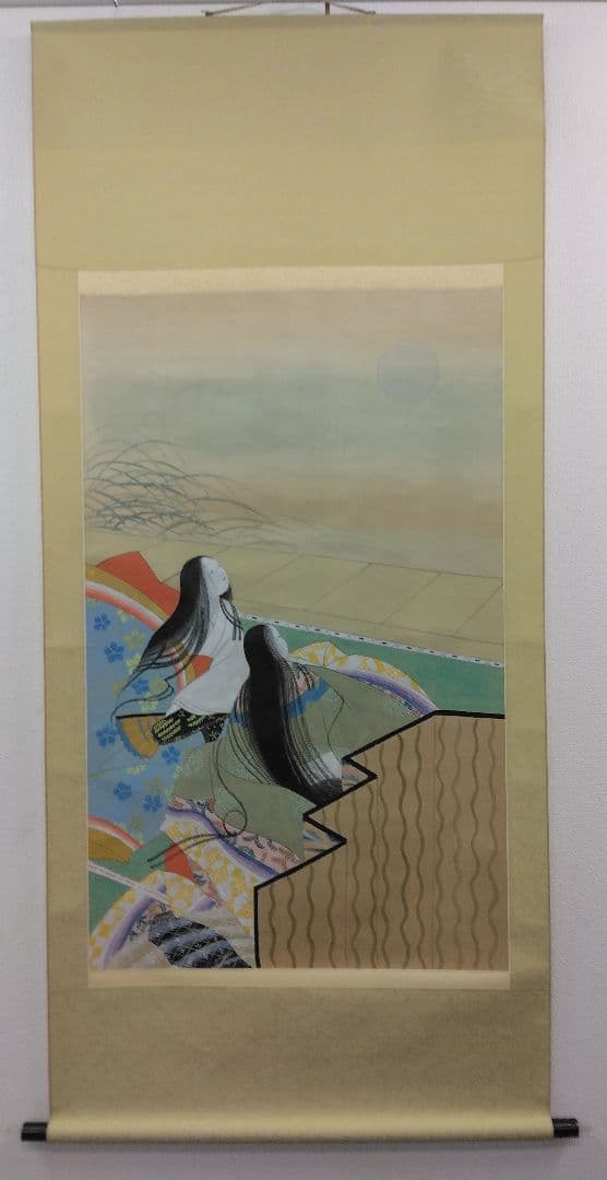 無落款　美人画（歌仙図 風）大和絵　絹本　掛軸