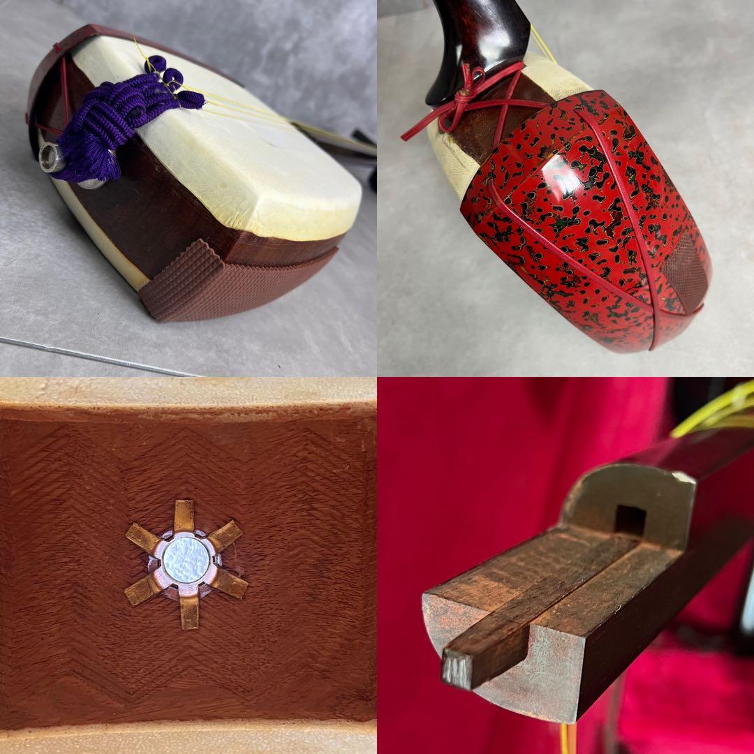 津軽三味線　綾杉胴　紅木　トチ多数　一本溝　糸巻きK9　上駒9金　正寸　津軽塗