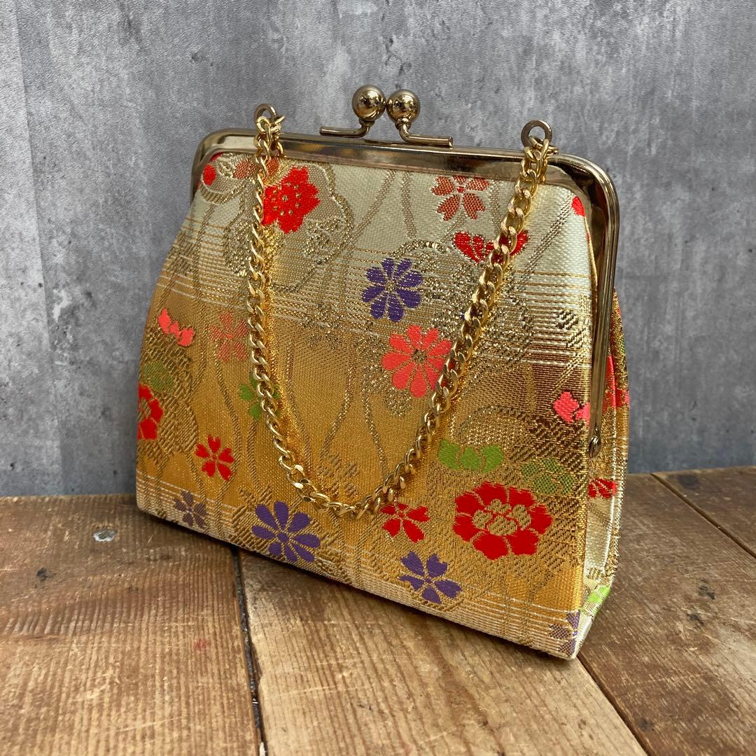 【豪華5点セット】七五三 御祝帯・和装小物セット（金・朱赤・花柄）