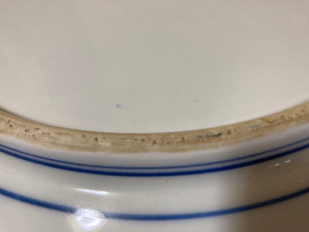 骨董／青白い風景画の皿 ／約40 cm