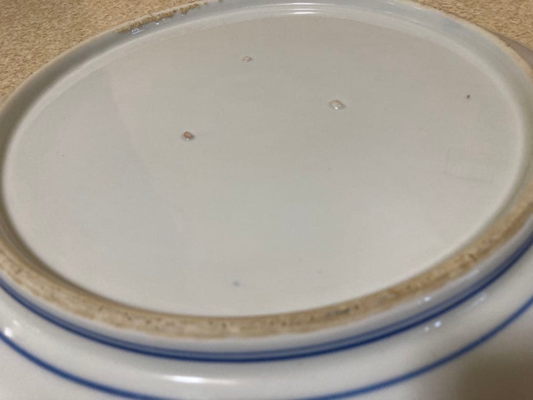 骨董／青白い風景画の皿 ／約40 cm