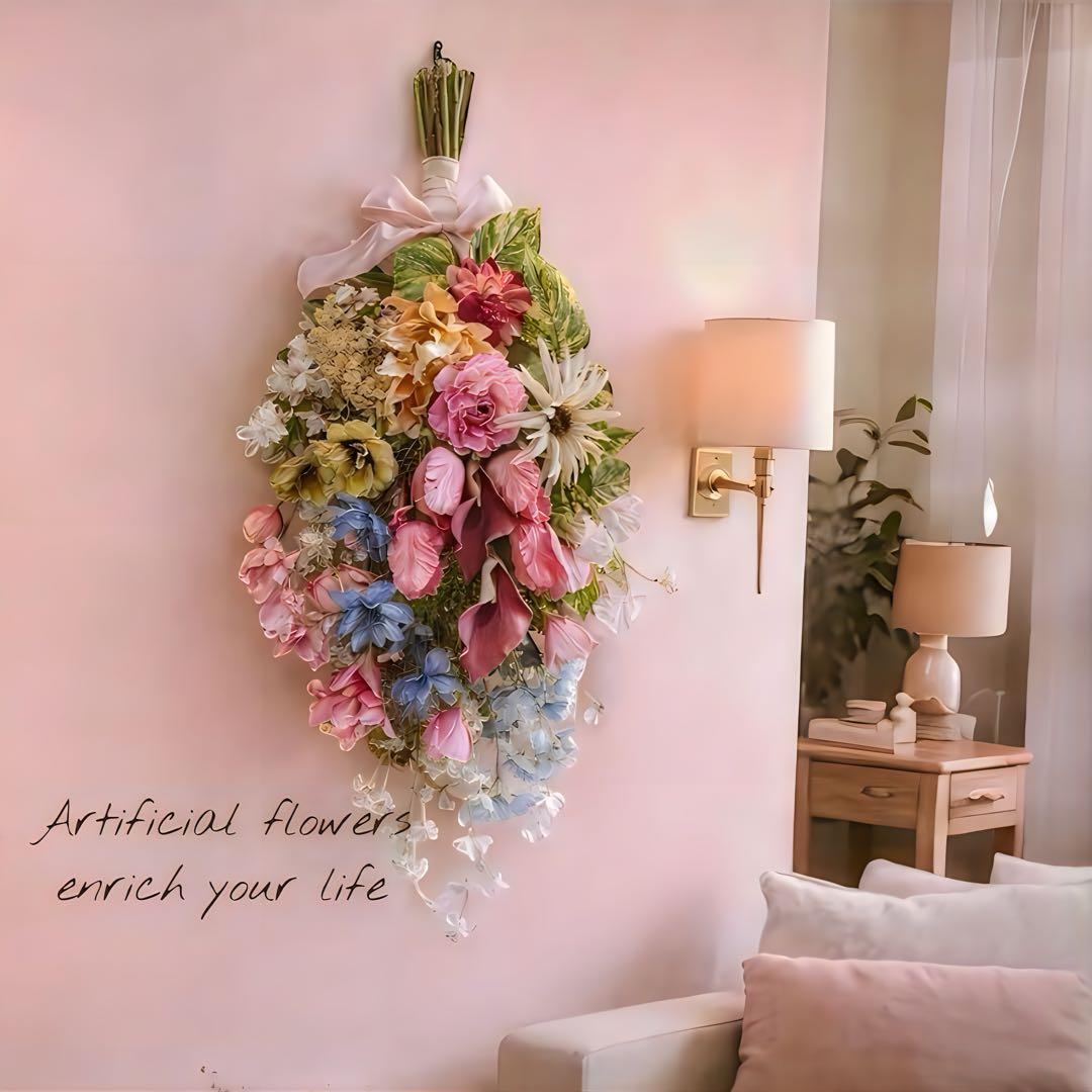 光触媒　観葉植物　ウォールグリーン　フェイクグリーン　桜とチューリップのスワッグ