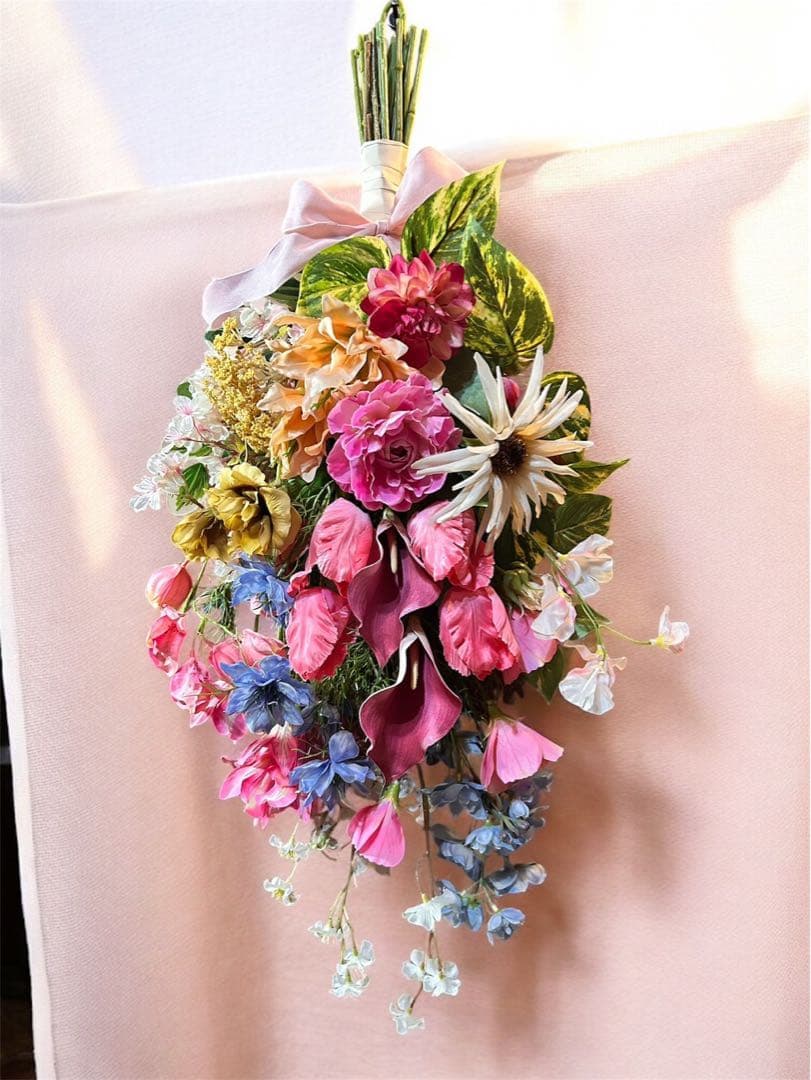 光触媒　観葉植物　ウォールグリーン　フェイクグリーン　桜とチューリップのスワッグ