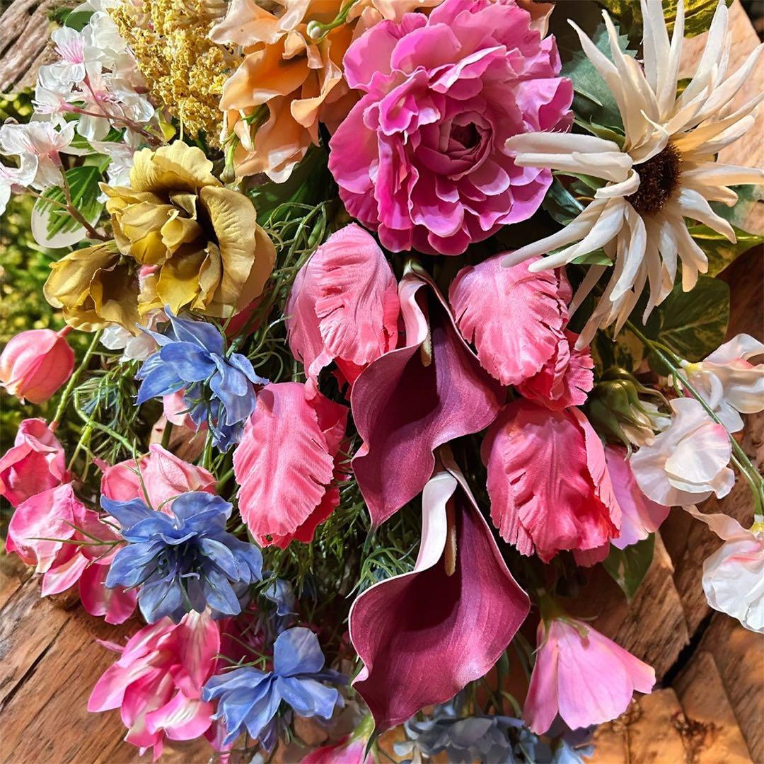 光触媒　観葉植物　ウォールグリーン　フェイクグリーン　桜とチューリップのスワッグ