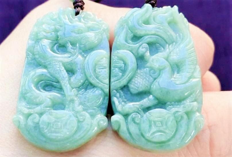 【極稀品】本翡翠　龍神　鳳凰　ペアネック・ペンダント☆強浄化☆