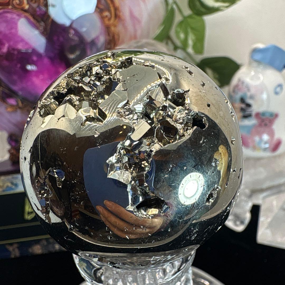 高品質♡パイライトスフィア♡♡水晶共生No.2494