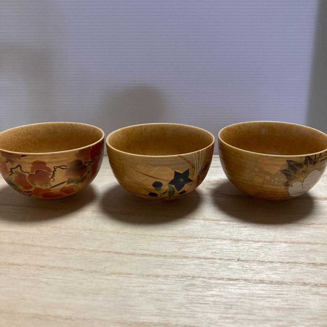 A-壁 湯呑 茶道具 5客セット 四季 草花 文様 陶器 和食器 茶器 汲出し