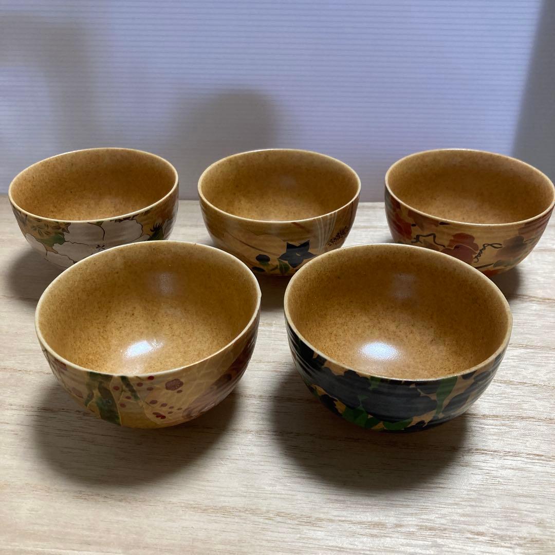 A-壁 湯呑 茶道具 5客セット 四季 草花 文様 陶器 和食器 茶器 汲出し