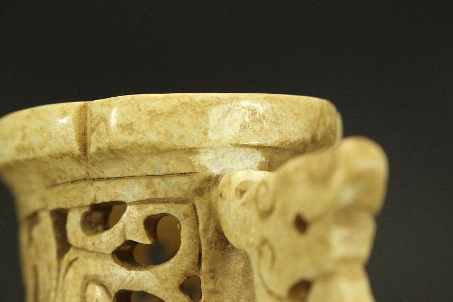 中国美術 砡石 刻 饕餮紋 香炉 置物(ZE575)