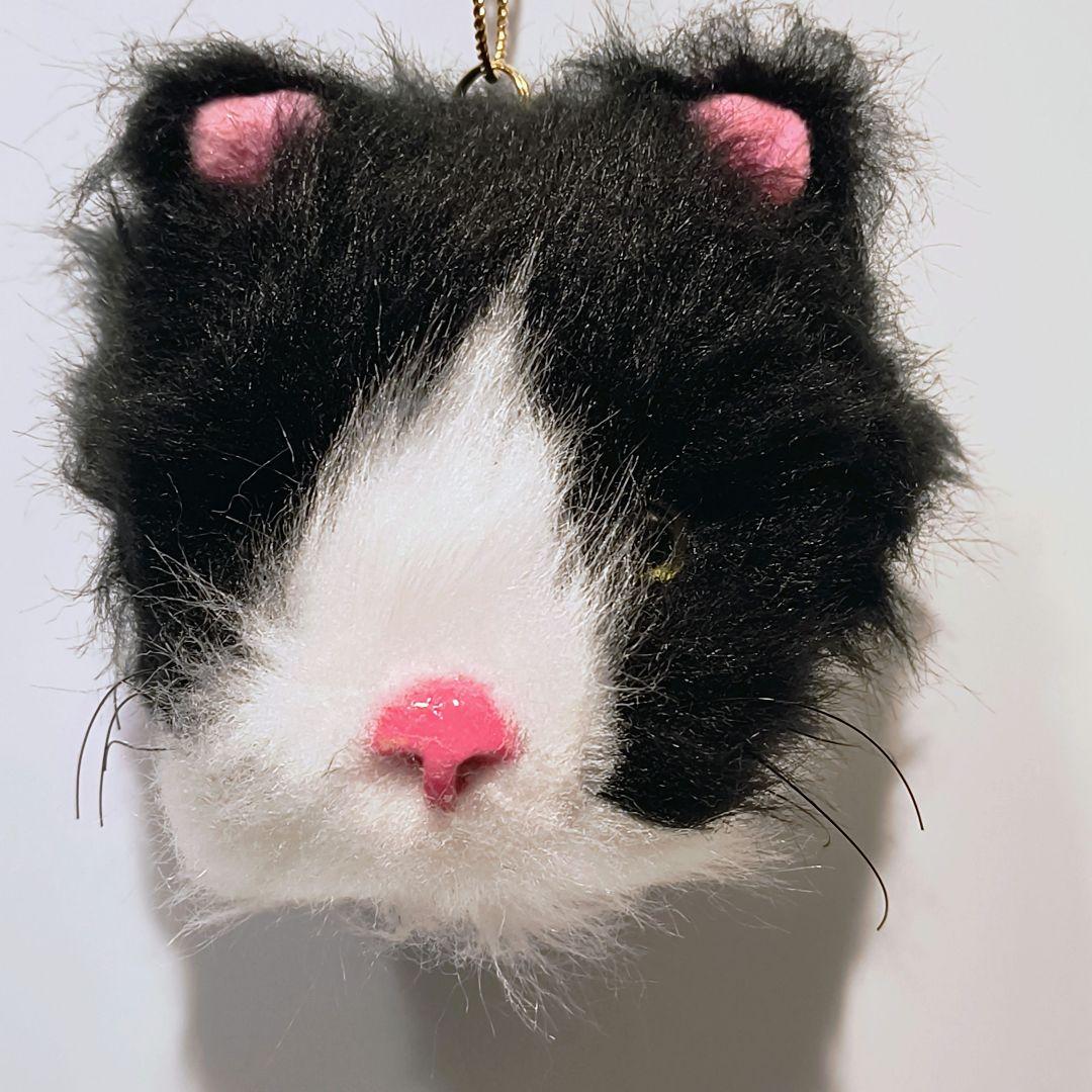 ハチワレ　猫　アートドール　キーホルダー　丸目