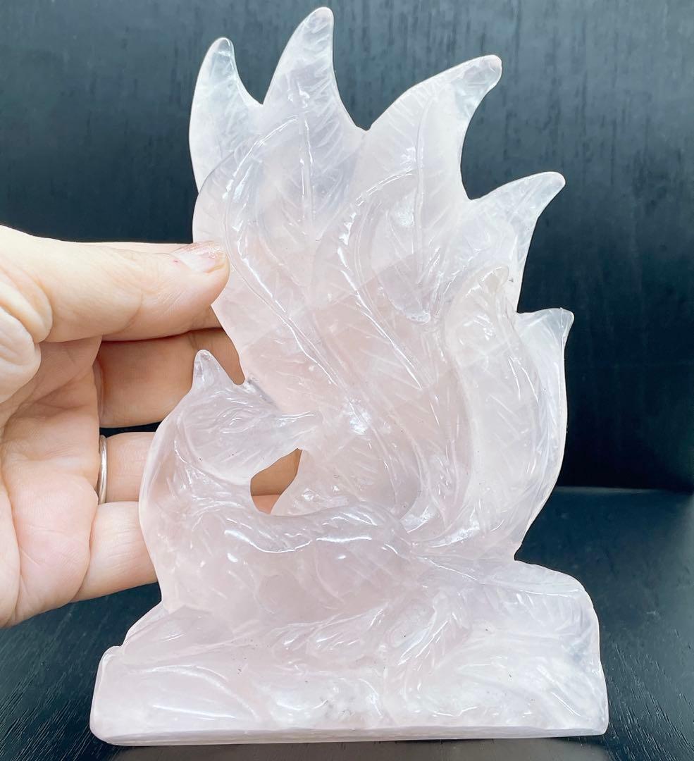 【天然石】ローズクォーツ 九尾の置き物