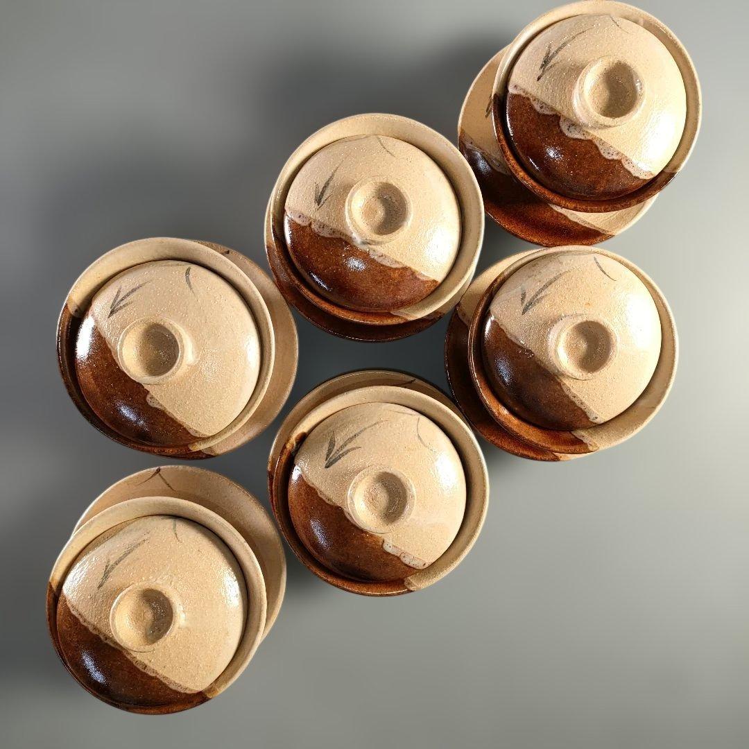 A1365-5/妙寛/掛け分け茶閉式茶碗6客/共箱/蓋茶碗/向付/蓋物/懐石道具