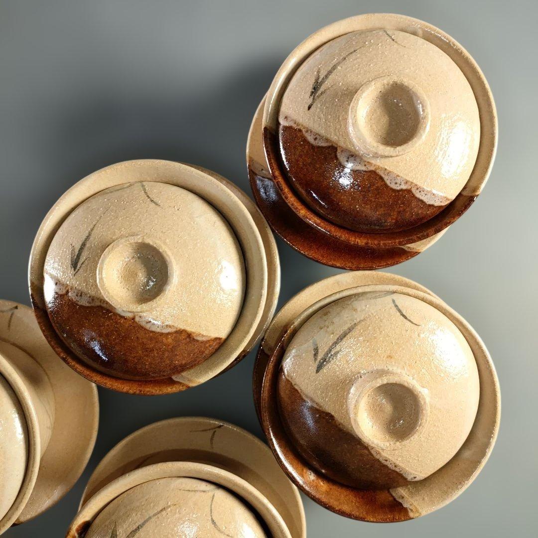 A1365-5/妙寛/掛け分け茶閉式茶碗6客/共箱/蓋茶碗/向付/蓋物/懐石道具